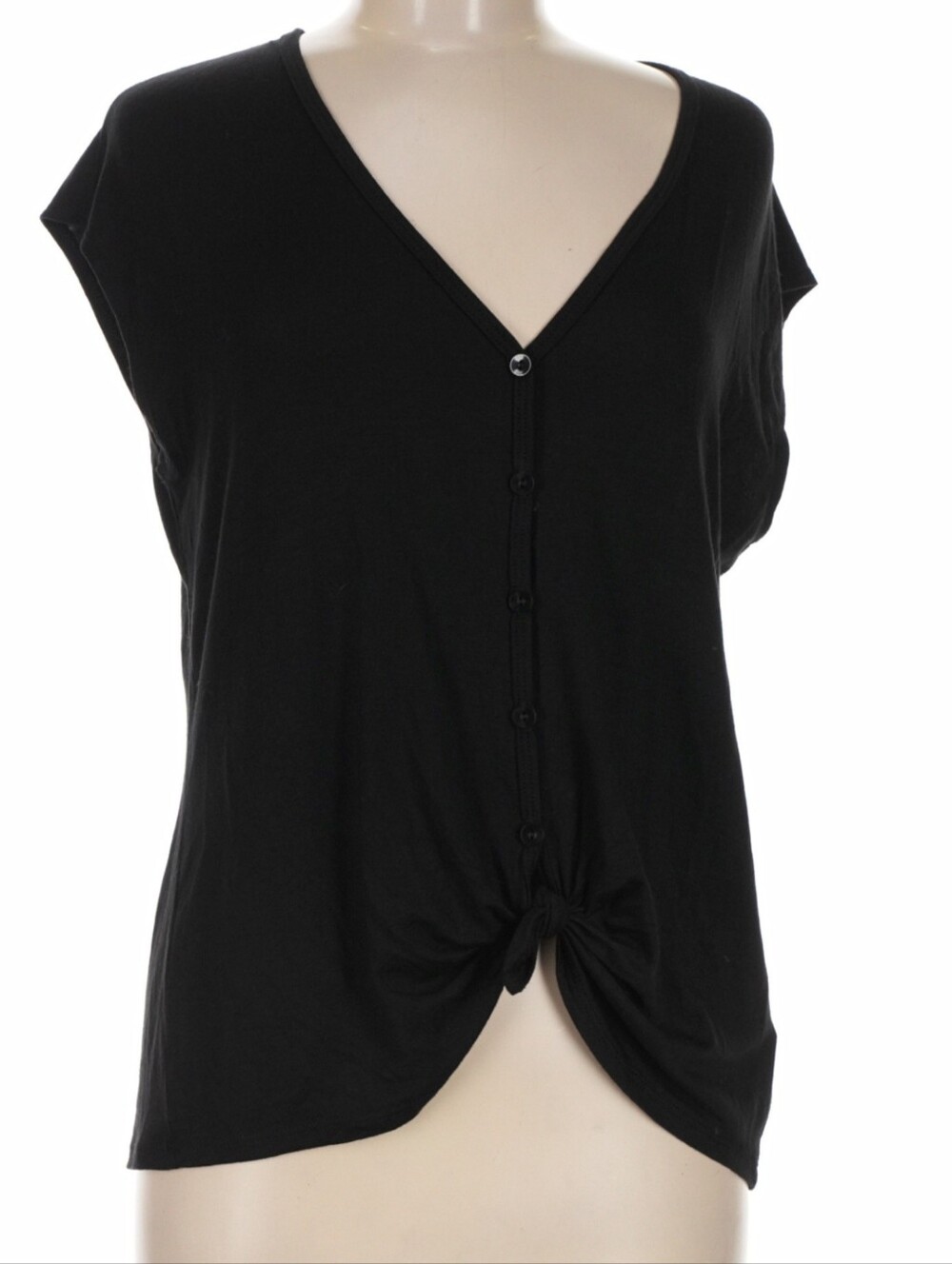 78 & Sunny Women's Black V-Neck Front-Tie Short Sleeve Tee - Size Medium